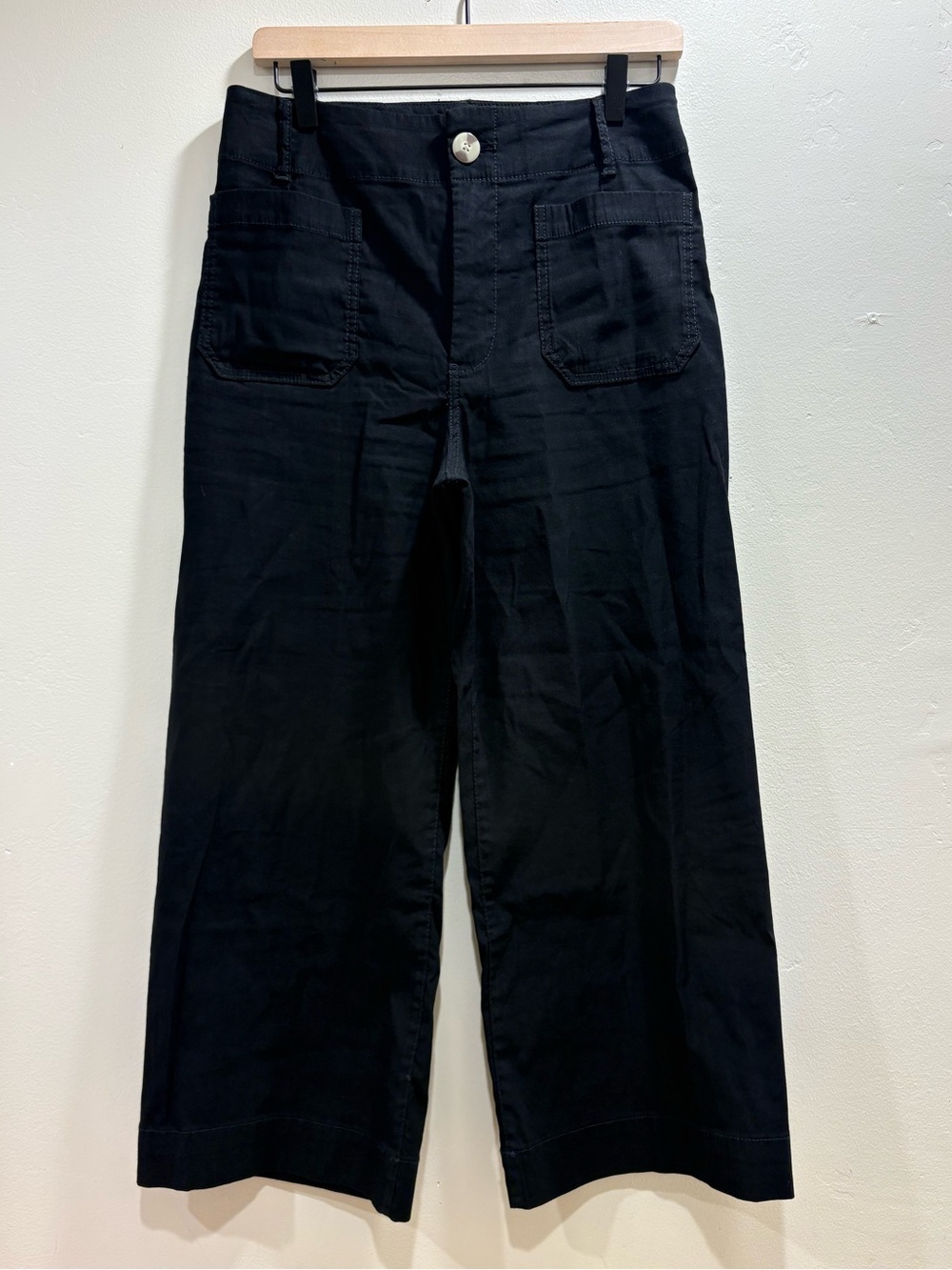 Maeve Anthropologie The Colette Cropped Wide Leg Pants Black 28P